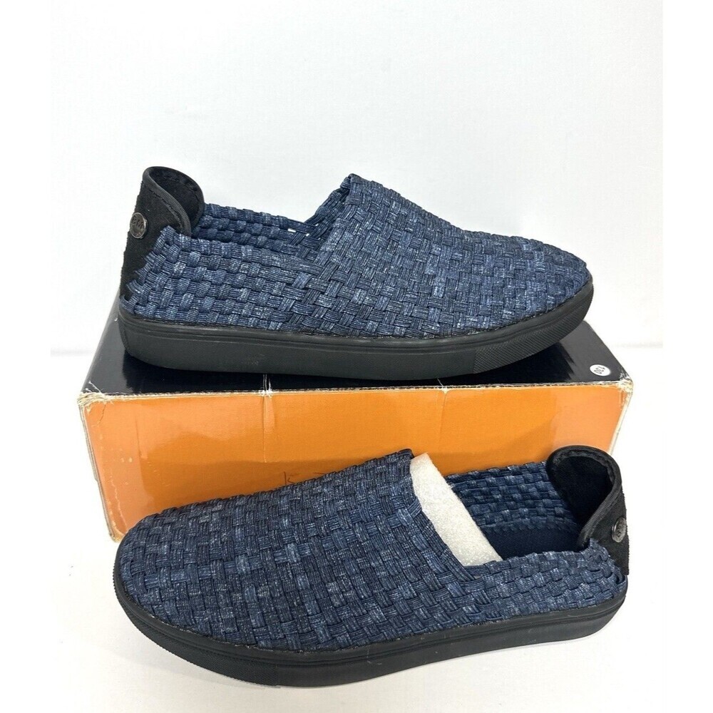 Bernie Mev Woven Slip On Sneakers Women Size 39 Blue Elastic Comfort Shoes New
